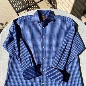 Tailorbyrd Medium Men’s Blue Windowpane Plaid Long-Sleeve Button Down Shirt